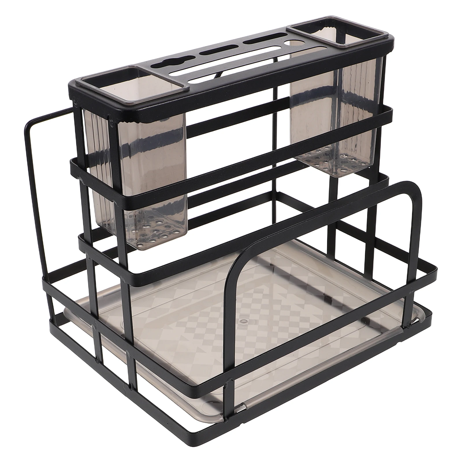 

1pcs Kitchen Storage Rack Black Silverware Chopstick Holder Knife Utensil Sponge Tray Cutting Board Organizer Carbon Steel