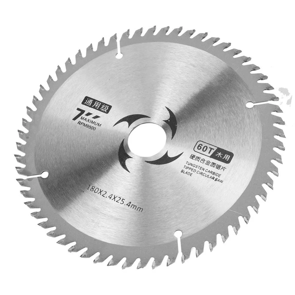 7インチ-180mm-超硬丸鋸刃-シルバーカラー-超硬チップ-木工用鋸刃-60歯-薄刃設計-合金鋸刃