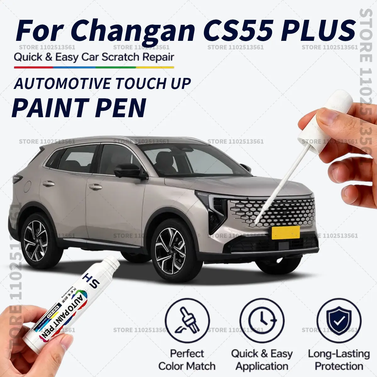 Quick Dry Car Touch Up Paint Pen Auto Scratch Repair Brush for Paint Chips Scratches and Scuffs For ChangAn CS55 PLUS White