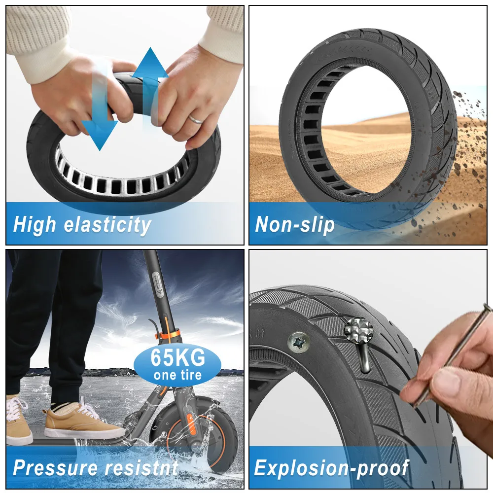 New 10*2.125 Solid Tire for Ninebot F40 F30 F20 Electric Scooter Explosion-Proof Replacement 10 Inch Rubber Honeycomb Trye