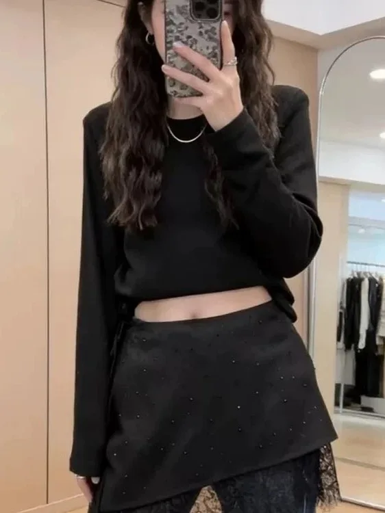 

Юбка-карандаш большого размера с кружевным поясом и стразами, женская весенняя юбка А-силуэта с завышенной талией