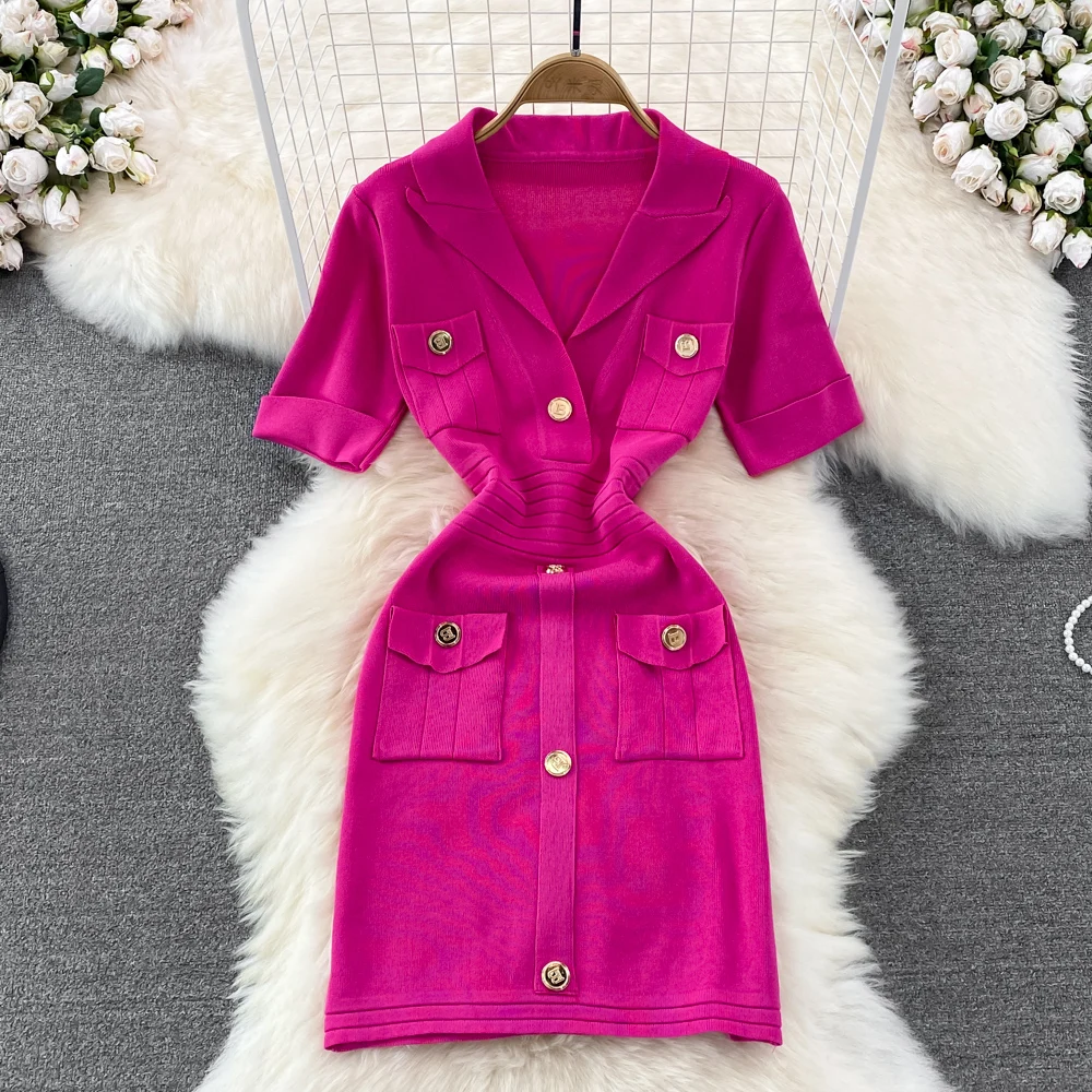 

Korean Chic Small Fragrance Elegant Knit Dress Turn-down Collar Slim Fairy Robe 2024 Autumn Winter Elegant Bestidis Mujer