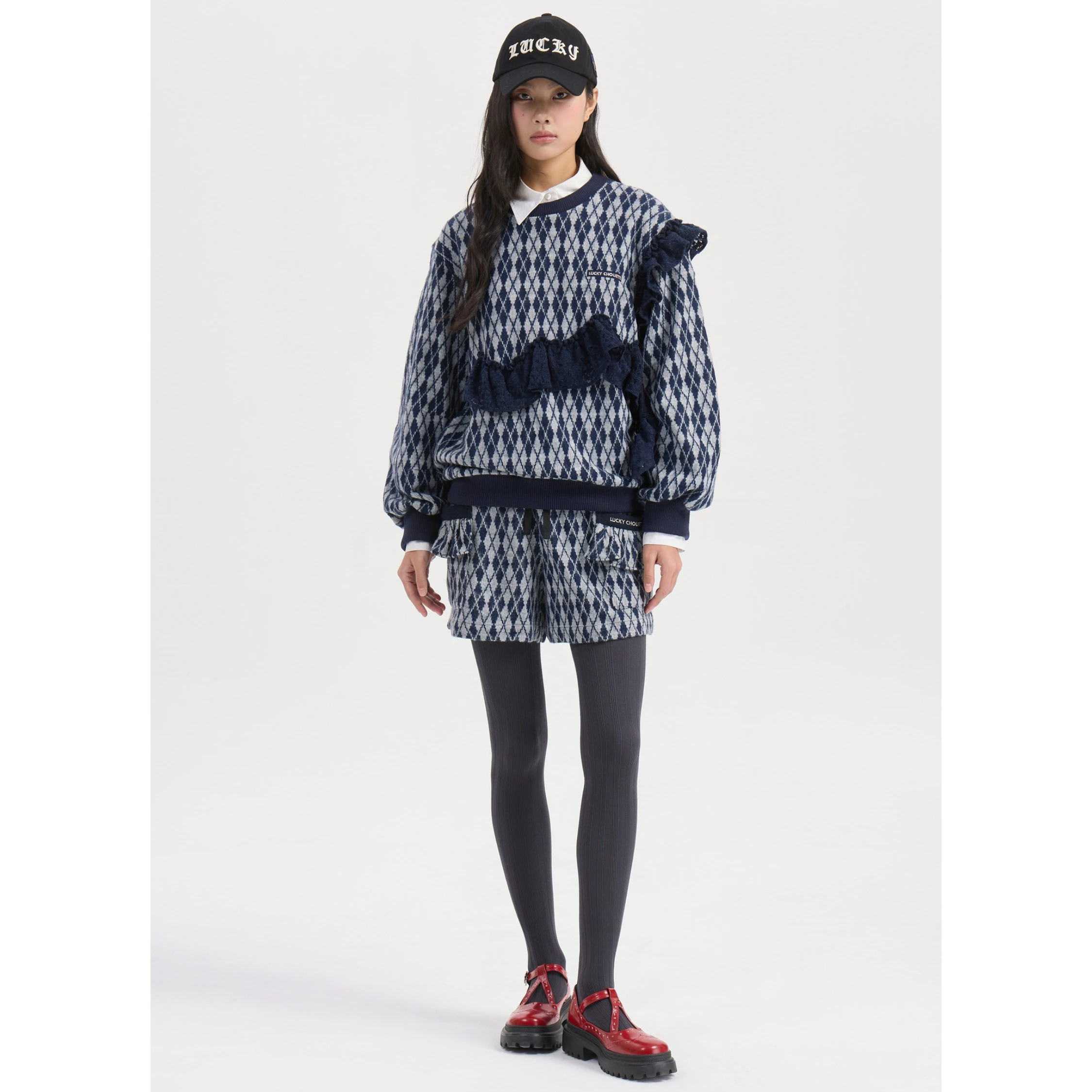 

Lemon Cheese LUC26 Spring Anti-Aging Fashion round Neck Diamond Lantern Sleeve Versatile Knitted Sweater Women's Fashion