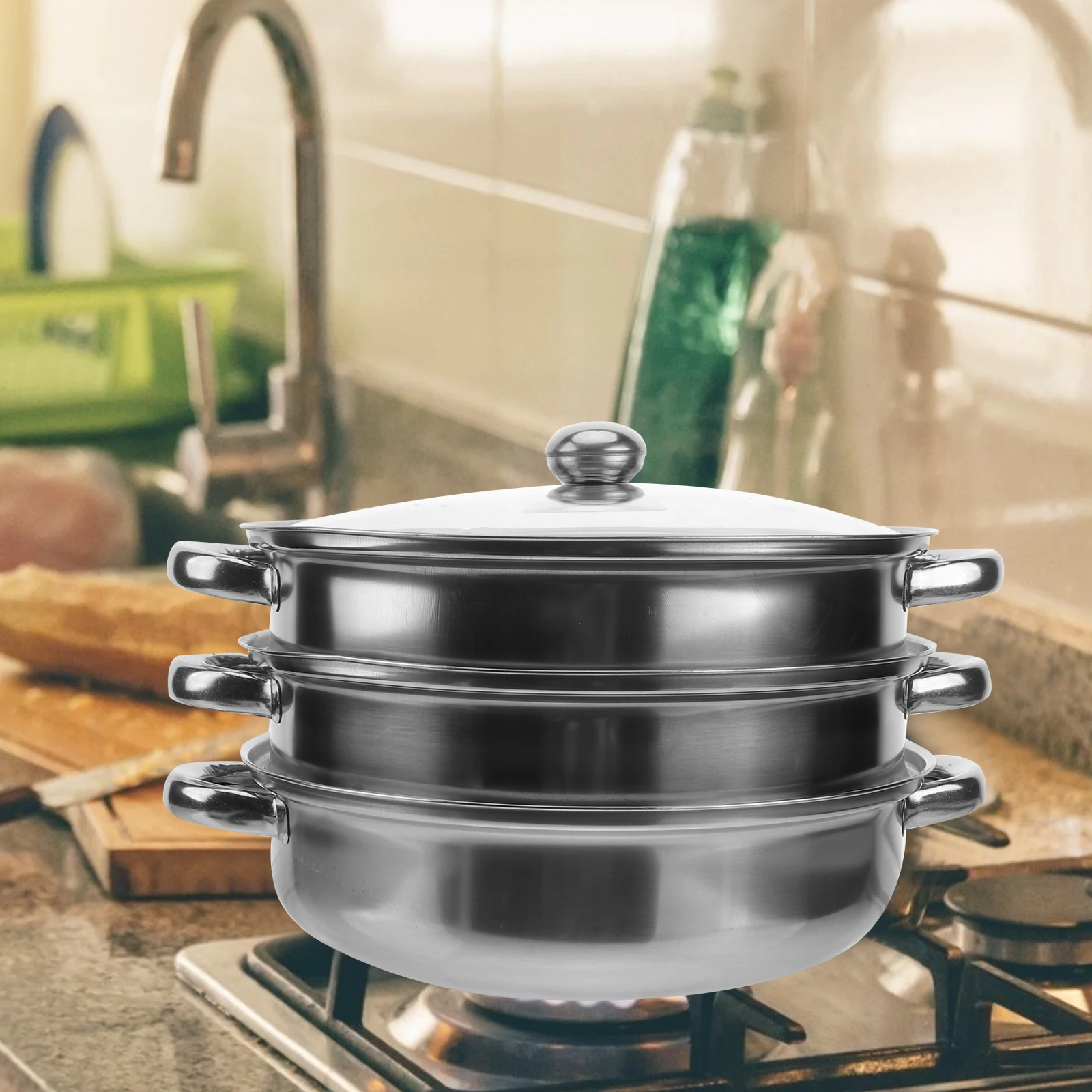 

Stainless Steel Soup Steamer Three-Layer Multi-Function Dual-Purpose Cookware Cooking Gifts Tempered Glass Cover Riveted