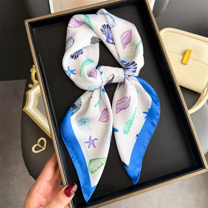 

Новый мягкий атласный шарф с принтом, женские шарфы, бандана, хиджаб, шейный платок, шаль, летняя повязка для волос, платок для женщин