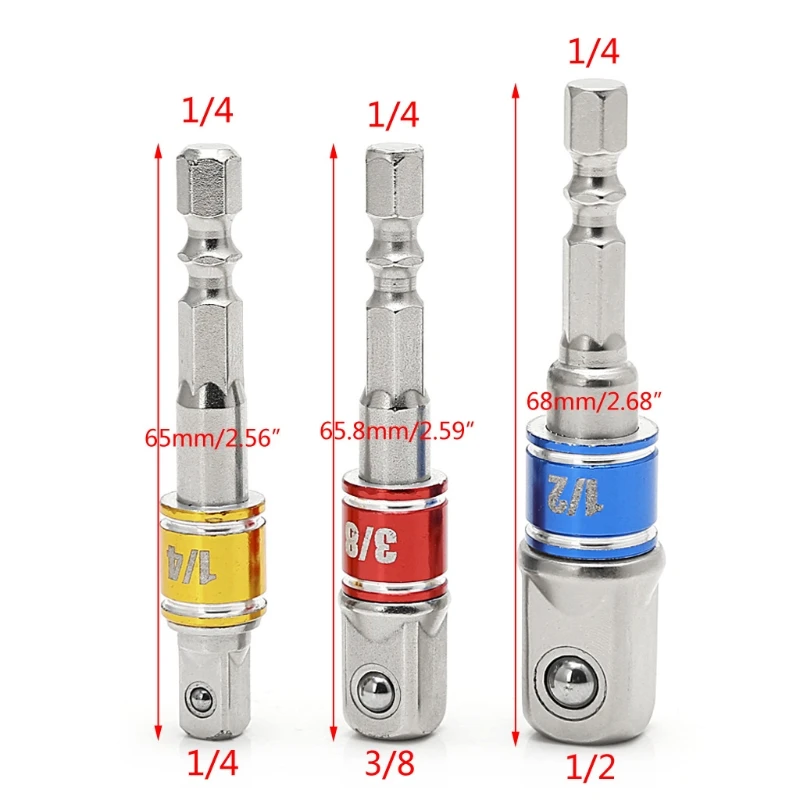 3 pz Power Cacciavite Driver Socket Bit Adattatore Trapano 1/4 "3/8" "Codolo Esagonale Trasporto Goccia