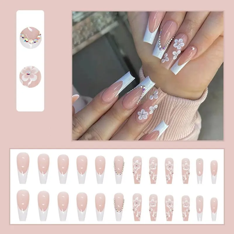 Bailarina Francesa Unhas Falsas, Prática com Prego, Gelo Mini Pó, Manicure Patch, 24Pcs