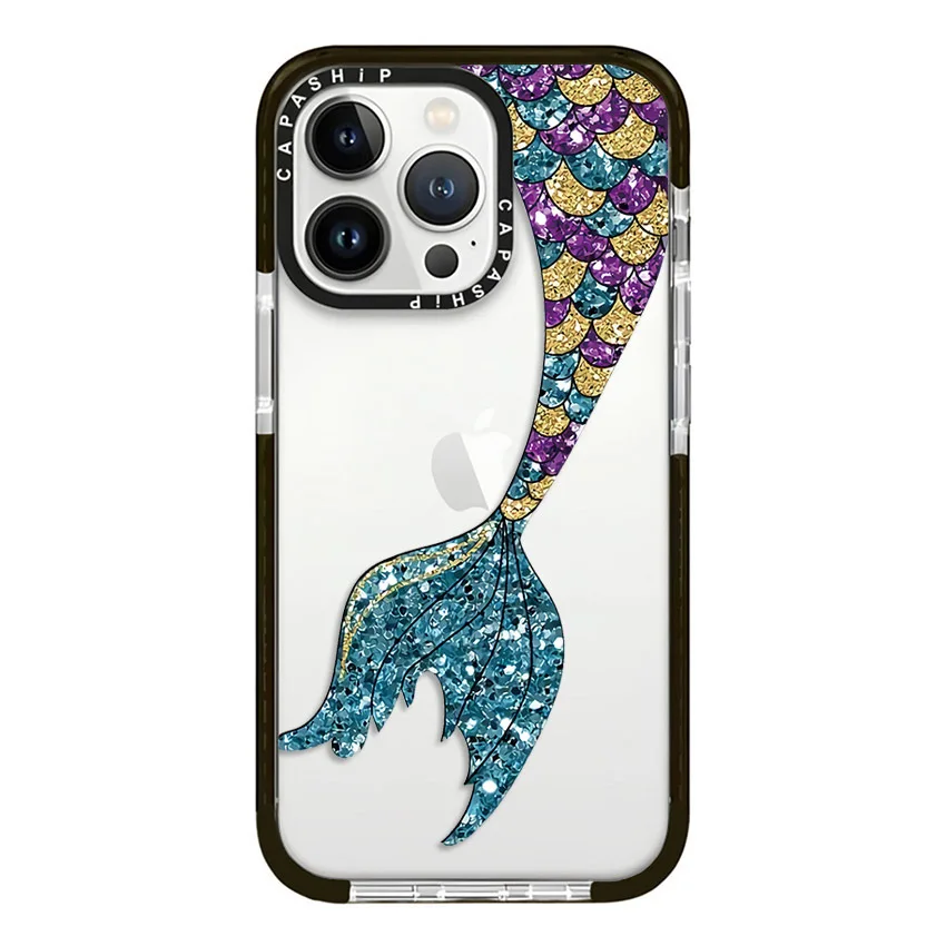 Cartoon Cats Mermaid Shiny Fish Tail Case For iPhone 15 14 13 12 11 Pro X XS XR Max 7 8 Plus SE Soft TPU Shockproof Back Cover