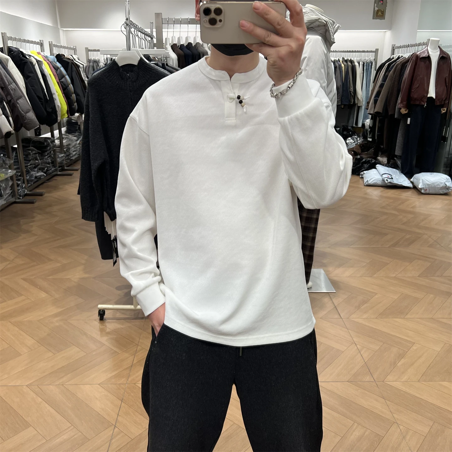 

Мужская толстовка HZK Spring New с воротником-хенли на одной пуговице, свободного кроя, с длинным рукавом, в американском классическом повседневном стиле, из полиэстера и хлопка