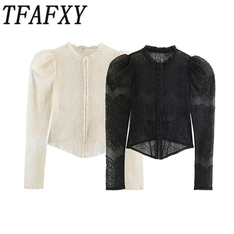 TFAFXY Women Trendy Elegant Lace Jacket Buttons Slim Sexy Top New 2026 Early Fall Holiday Date Party Jacket