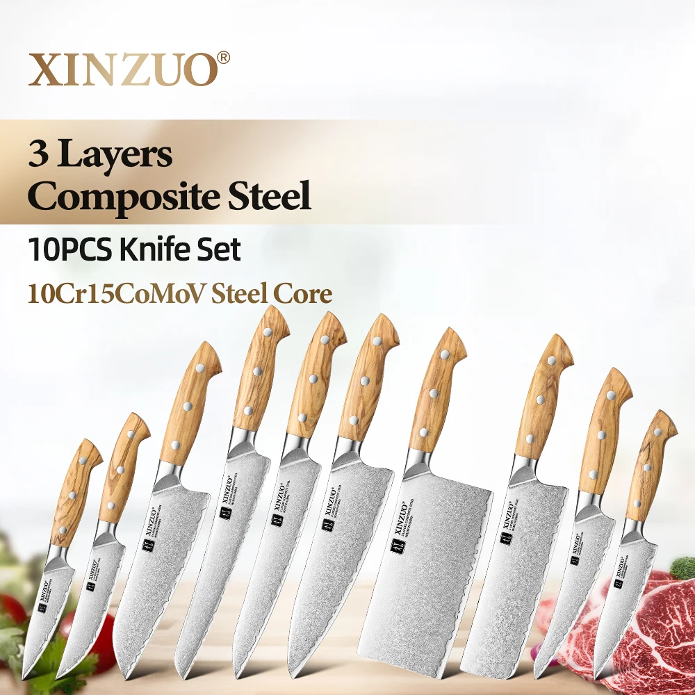 

XINZUO 1-10PCS Kitchen Knife Set 10Cr15CoMoV Steel Core Composite Steel Practical And Refined Multi Function Household Knife