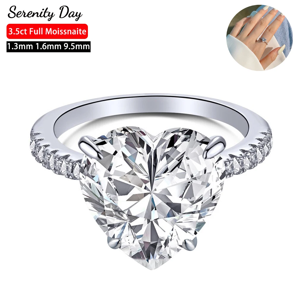 Serenty Day D Color 3.5ct Heart Cutting Full Moissanite Wedding Rings For Women Gift S925 Silver Bands Plated Pt950 Fine Jewelry