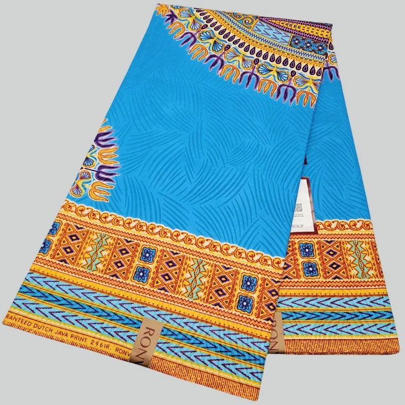 

46Inch * 6Yards Orange Printed Blue African Wax Cotton Batik Fabric 6 Yards for DIY Sewing Clothes Pants Cushion Covers R2315