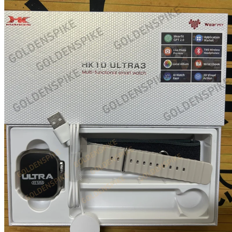 الأصلي HK10 الترا 3 Smartwatch 49 مللي متر AMOLED 4G ROM بلوتوث شبكة دعوة الدردشة روبوت ساعة NFC البوصلة S10 الترا ساعة ذكية