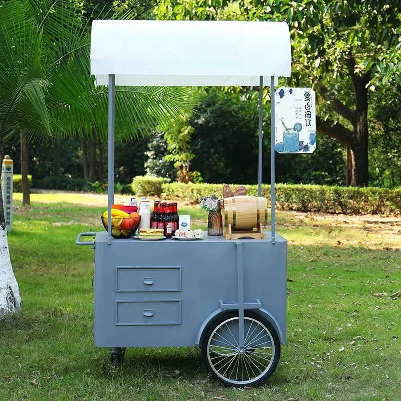 Portable Snack Food Hand Push Cart Street Vendor Food Delivery Bike with Display Freezer