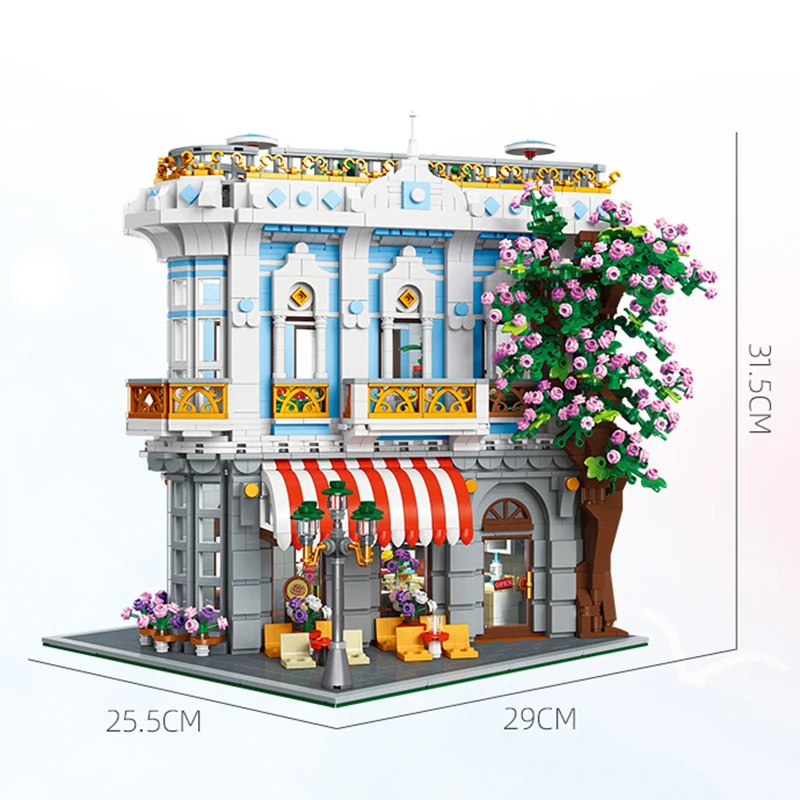 Modèle de blocs de construction de restaurant Sakura, vue sur la rue de la ville, ensemble de briques d'architecture modulaires, MOC 89109, jouet cadeau pour enfants et adultes