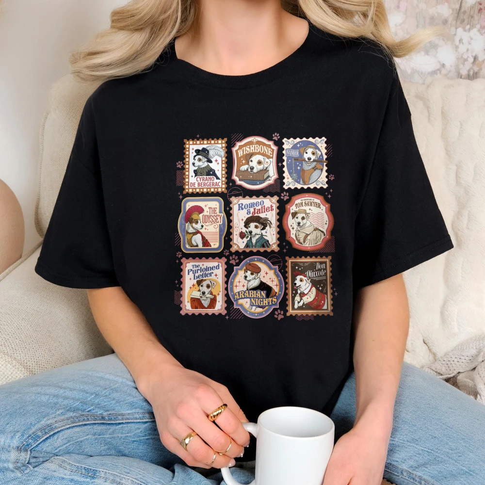 Wishbone Dog Stamps T Shirt 90s Kids Movie Graphic Tshirt Jack Russell Book Lover Tees Literary Fandom Gift Cotton Casual Tshirt