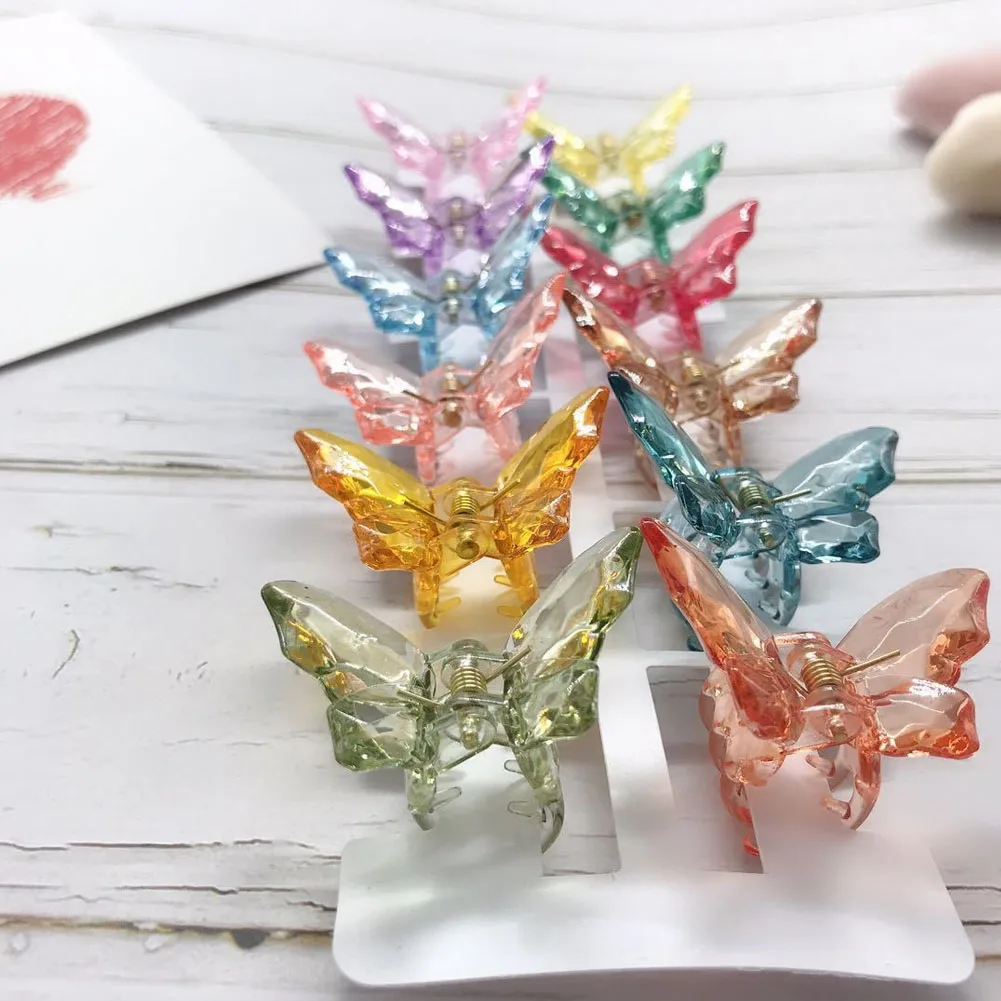 12 Colors Mini Butterfly Hair Claw Crab Clips Headwear 1PC Korean Style Women Girls Fashion Transparent Butterfly Hair Claw