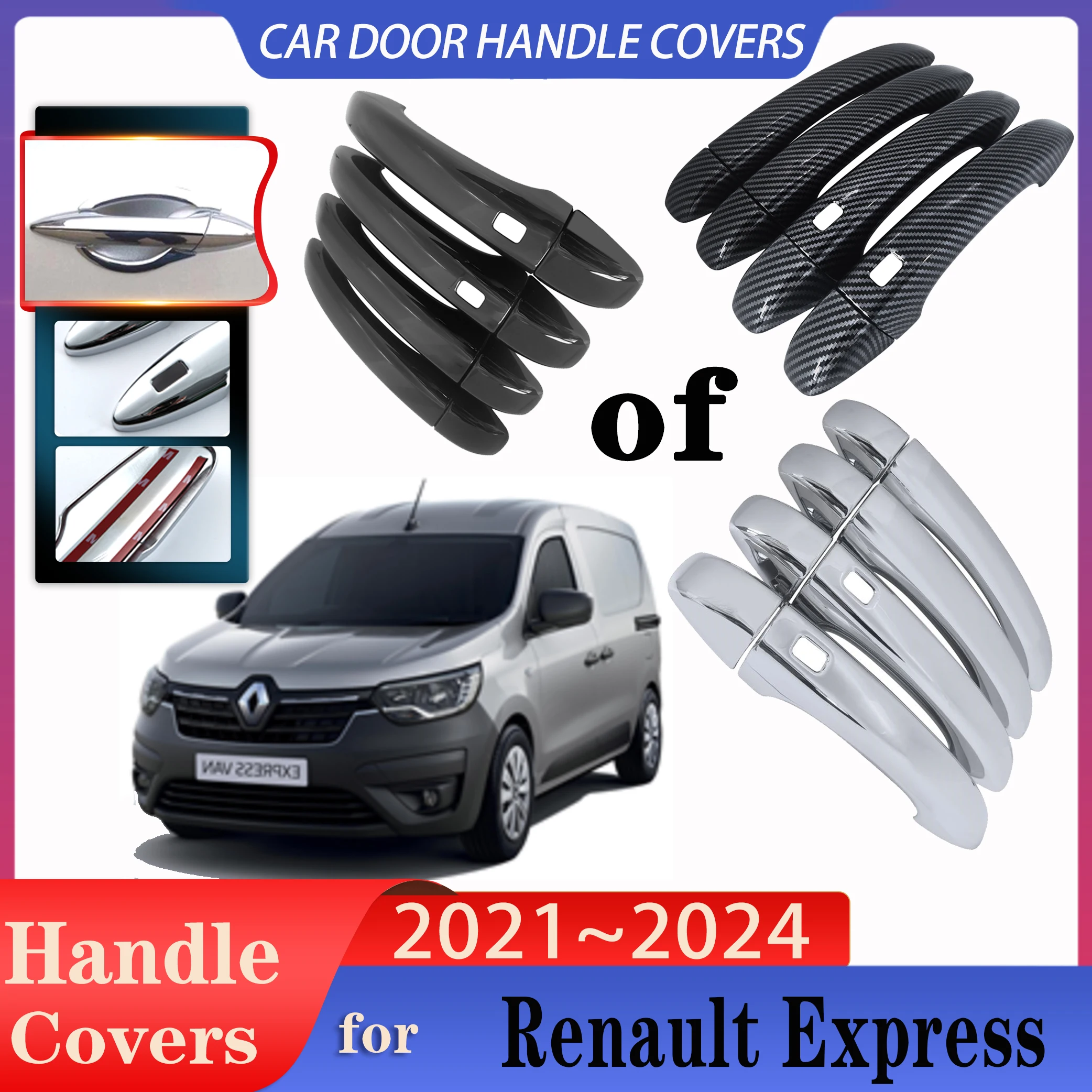 

For Renault Express Van 2021~2024 Car Door Handle Cover Exterior Scratch Protective Decor Rustproof Sticker Trim Car Accessories