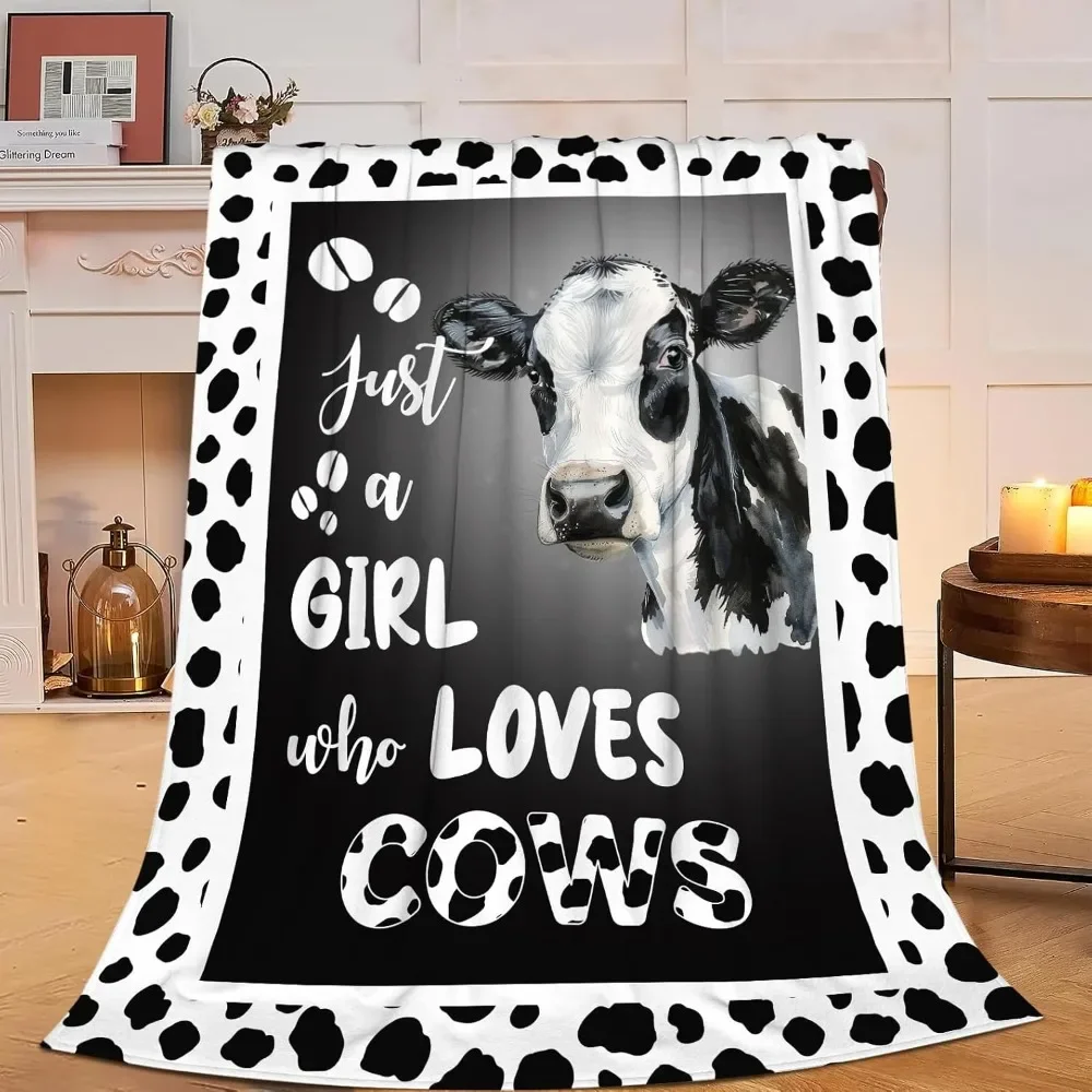 Cute Cow Print Blanket Gifts for Women Men, Soft Flannel Lightweight Snap Blanket for Teen Girls Boys Kids Travel Couch