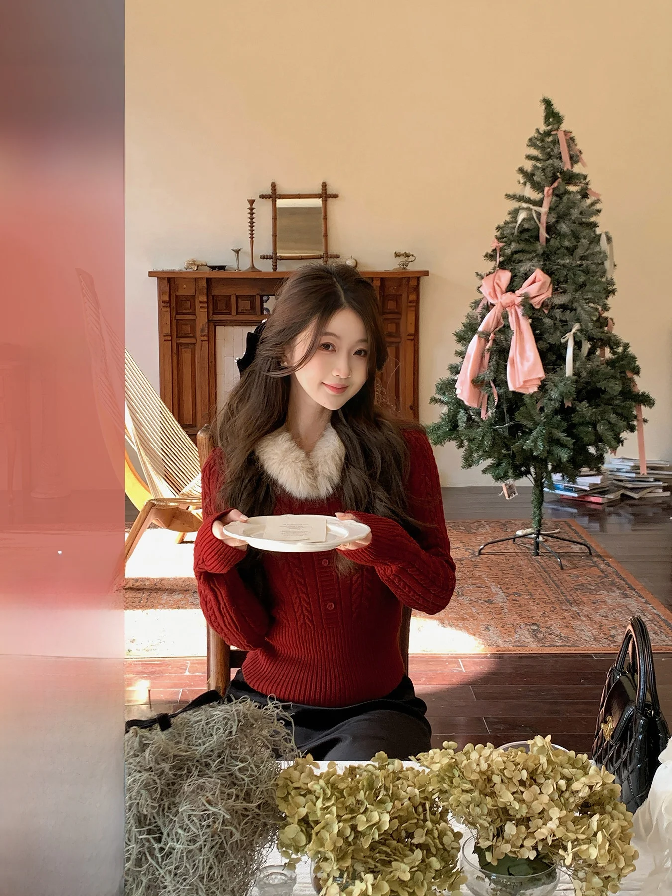 

Женский облегающий вязаный свитер, зимний базовый слой, с V-образным вырезом, длинными рукавами, с отстегивающимся воротником из искусственного меха HUANG ZUO ZUO