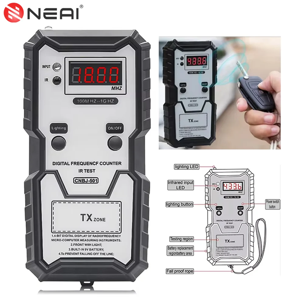Car Key Infrared Frequency Tester 100M-1GHZ High Acuracy IR Remote Controller Frequency Tester Car Key Counter with Illumination