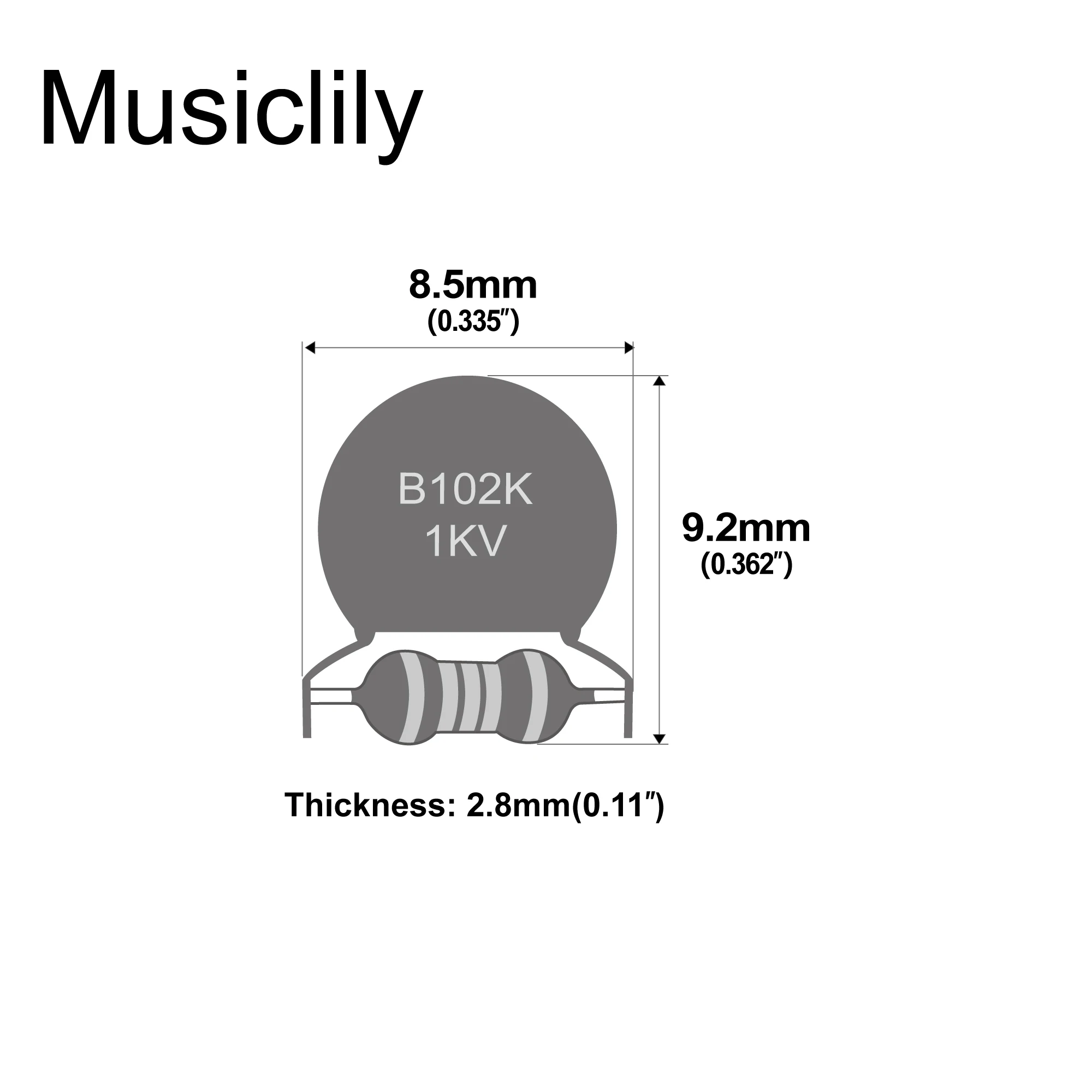 Musiclily Pro Treble Bleed Mod with Ceramic Capacitor and Precision Resistor for Electric Guitar Bass .001uF+150K view 2