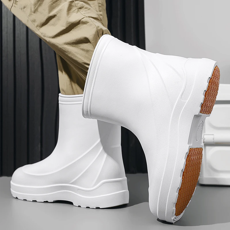 أحذية المطر لصيد الأسماك، غير قابلة للانزلاق، مقاومة للماء، أحذية المطر القصيرة، أحذية المطر الصيدية الخارجية المقاومة للاهتراء، مطبخ متكامل لنظافة الطعام