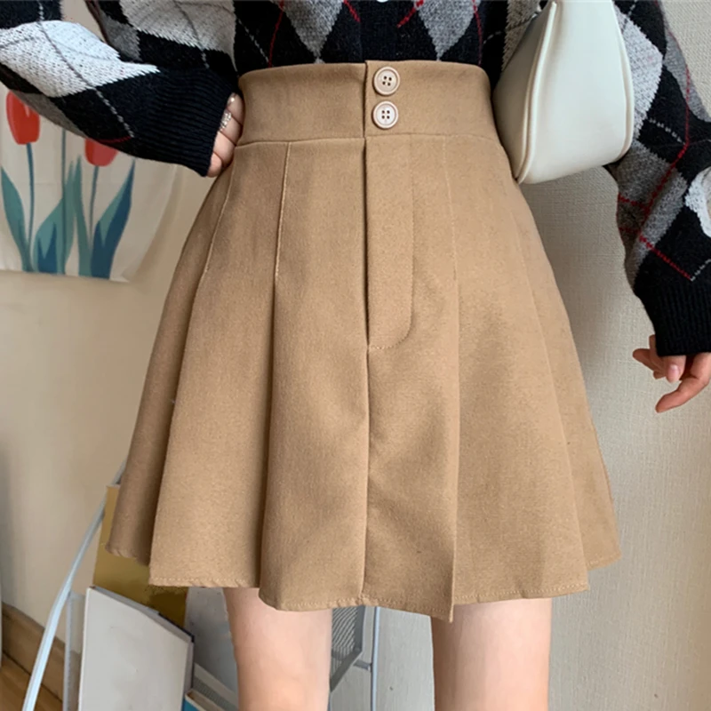 

Women High Waist Korean A-Line Short Skirt Casual Vintage Mini Skirt Ladies Harajuku Solid Buttons Pleated Skirts Female