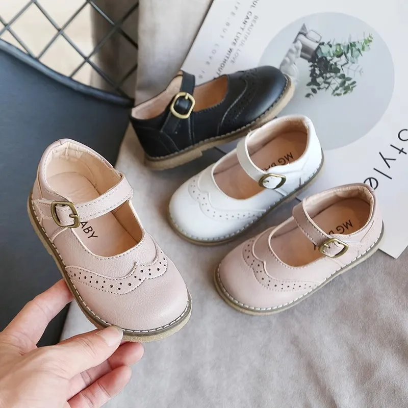 Vintage British Style Kids Leather Shoes Girls Princess Shoes 2024 Autumn Breathable Boys Fashion Sneakers Soft Sole Footwear