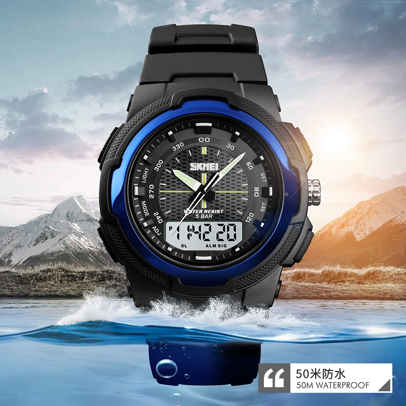 SKMEI orologio da polso sportivo all'aria aperta con retroilluminazione per cronometro militare da uomo data settimana 5bar orologi da polso con display doppio orario impermeabile