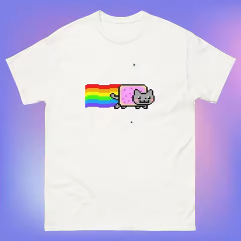 Nyan Cat Funny Meme Pattern Print Womens T-Shirt Summer Fashion Casual Comfortable Tees Streetwear Short-sleev