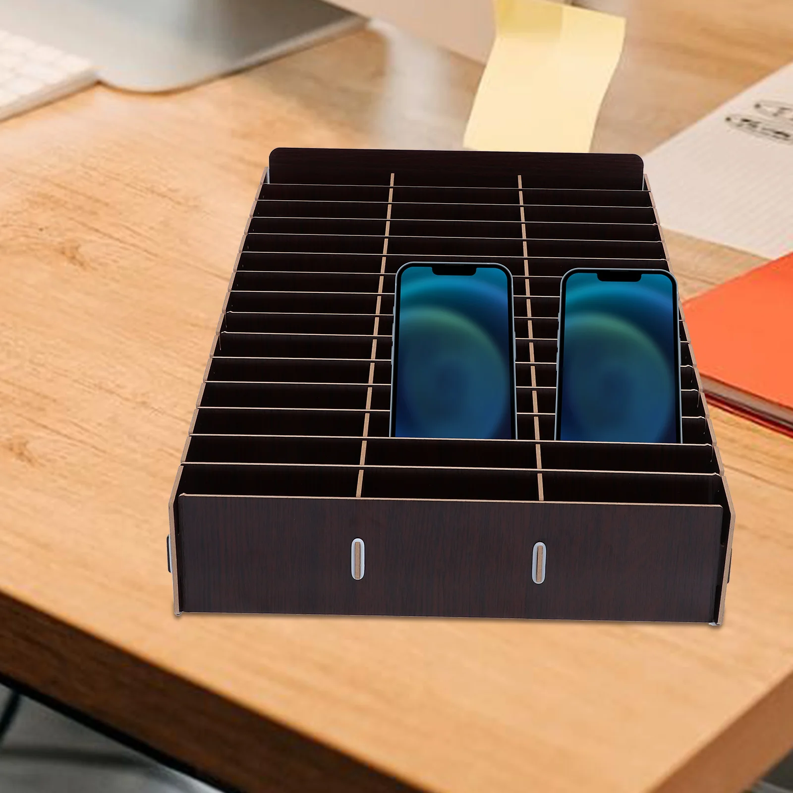 

Phone Wooden Mobile Storage Box Classroom Organizer for Cell Phones Black Office