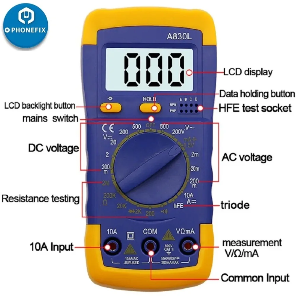 Multimetro digitale LCD universale Tester di corrente di tensione Mini metro per test di riparazione della scheda madre del telefono cellulare per principianti