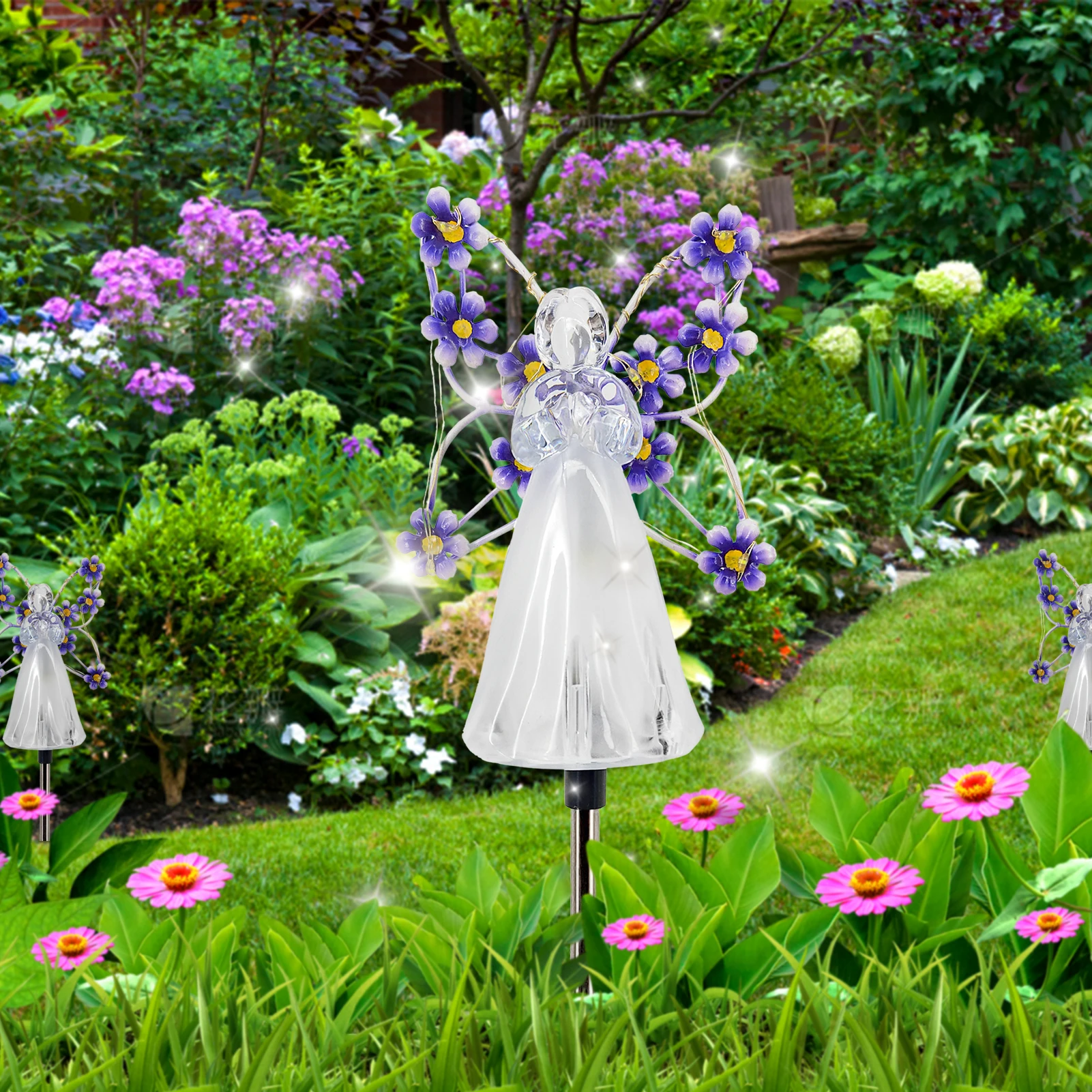 Solar Angel Garden โคมไฟปักดินดอกไม้ Fairy ออกแบบเสาไฟพลังงานแสงอาทิตย์โคมไฟปักดินตกแต่งกลางแจ้ง Eternal 7 LEDs สำหรับคริสต์มาส