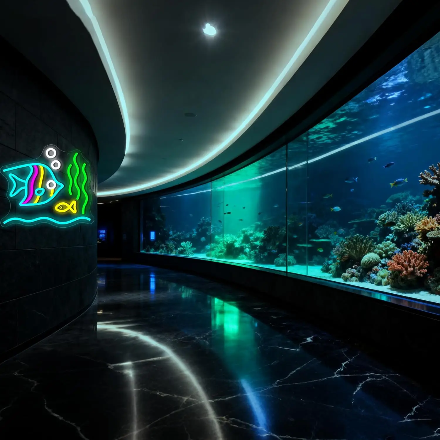 Letrero de neón de peces tropicales, letrero con luz LED regulable por USB, decoración de pared para hombre, cueva, Animal, acuario, exposición de parque oceánico