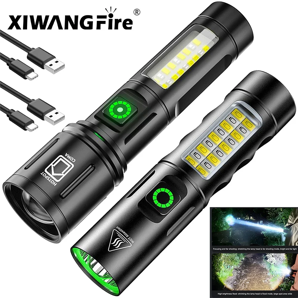 

LED+COB super bright flashlight 500 lumens war type retractable flashlight aluminum alloy rechargeable outdoor camping adventure