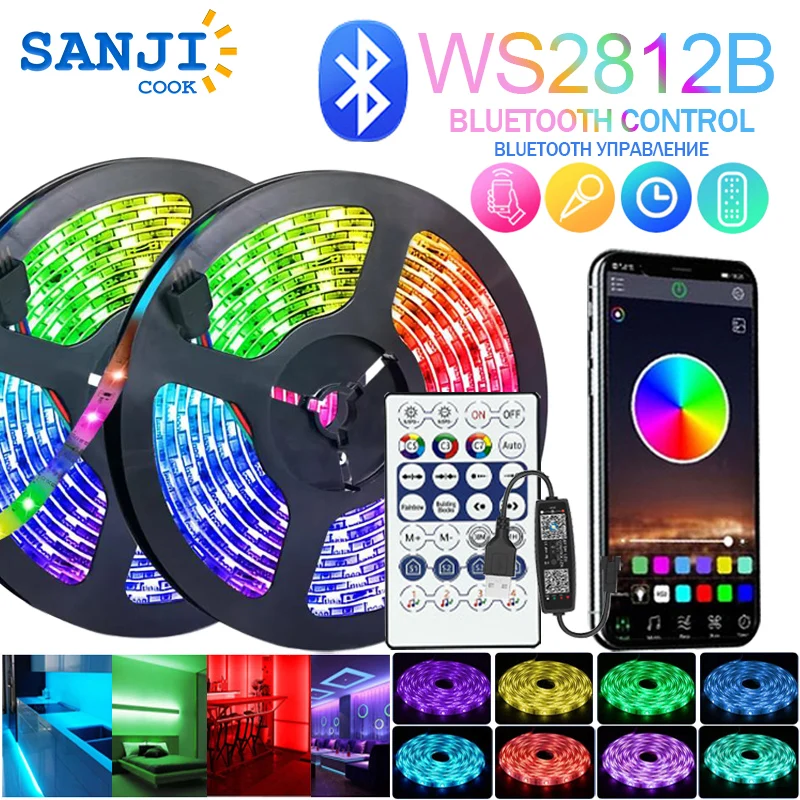 SanjiCook LED Strip Light WS2812b With 28 Key Bluetooth APP Control Color Changing Lights For Decoration Living Room Lamp Ribbon