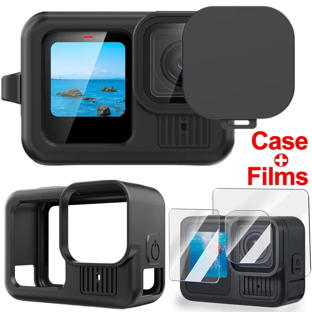 Soft Silicone Protectors Case for GoPro Hero 13 Black Tempered Glass Camera Lens Protective Film Dustproof Full Cover Camera Bag