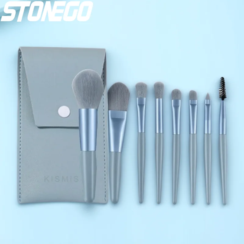 8 Pcs Mini Travel Makeup Brush Set Soft Portable Eye Shadow Foundation Concealer Blush Lip Brushes for Women