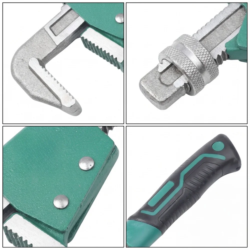 Green Quick Push Pull Pipe Wrench One Hand Grip Fast Adjustable For Home Plumbing Construction Alloy Steel Hand Tool Pliers