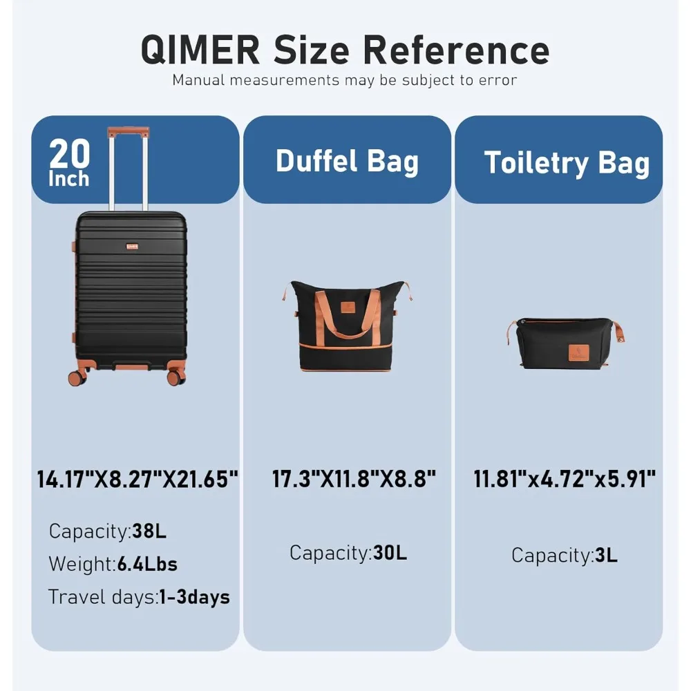 Juego de equipaje de mano 22x14x9 aprobado por aerolínea: carcasa dura 100% para PC, ligero, cerraduras TSA, ruedas giratorias silenciosas, cremallera duradera,