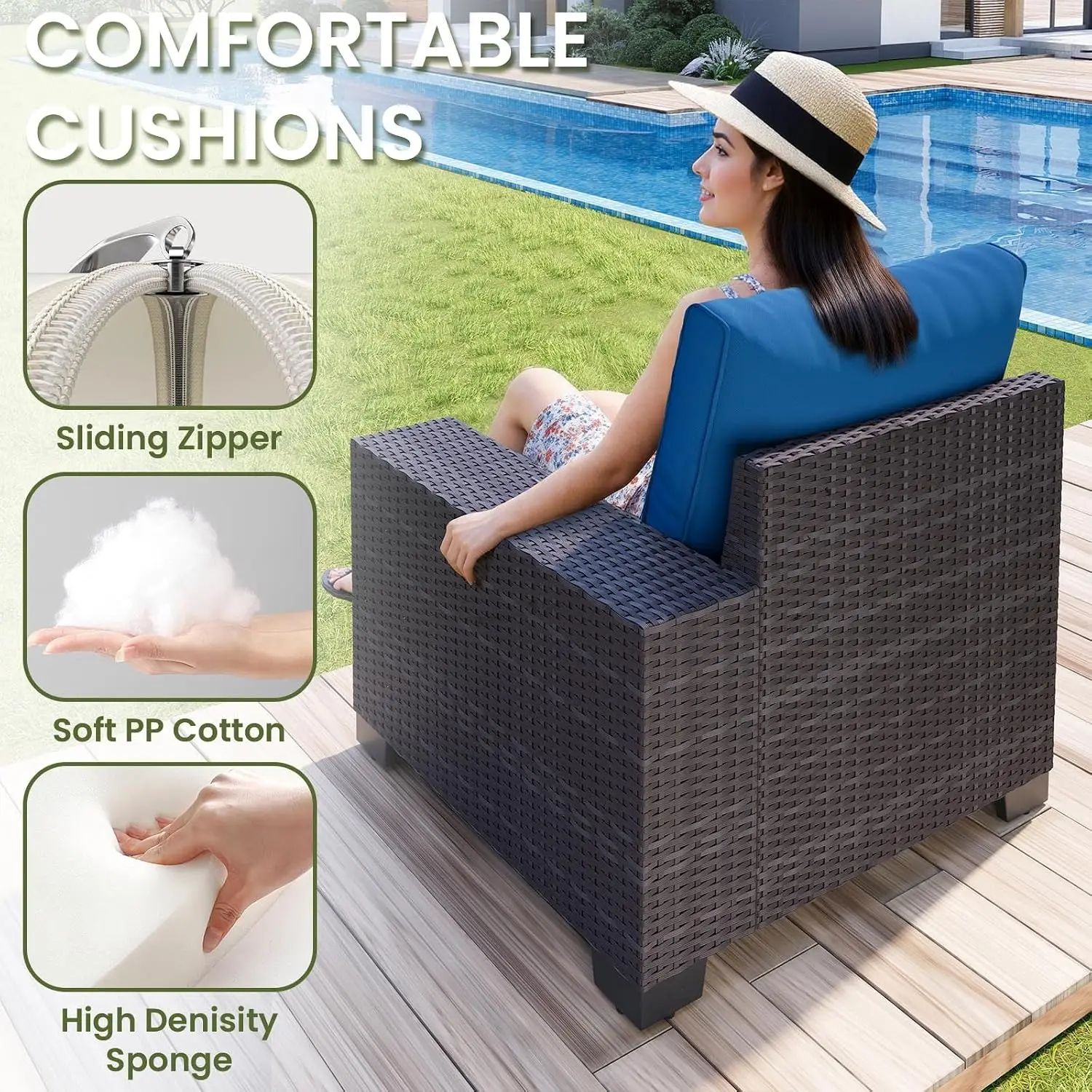 7-Piece Outdoor PE Rattan Sectional Sofa Set with Coffee Table, 6-Seat All-Weather Patio Furniture, 450 lb Capacity, Customized
