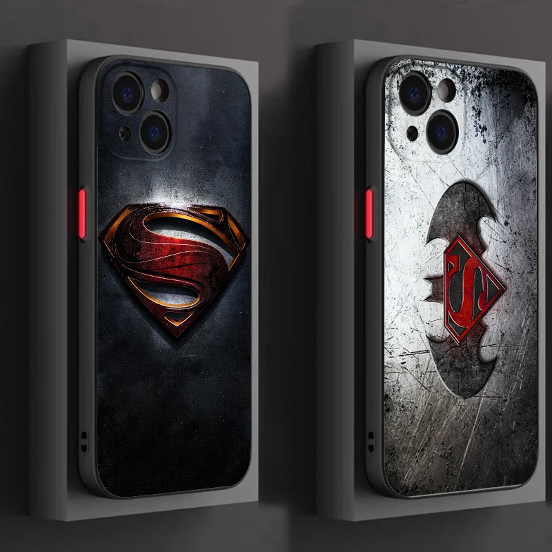 Hero Supermans Logo For iPhone 15 14 13 12 Mini 11 XS Pro Max X XR 8 7 6 Plus Frosted Translucent Phone Case