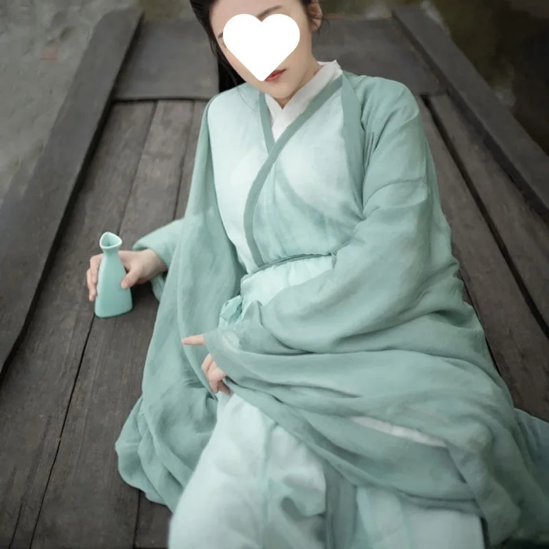 4点セット 中国漢服 清平風 薄手 漢服 レディース 新古代風 カーディガン リーシアンスカート 魏晋風 ミントグリーン 漢服