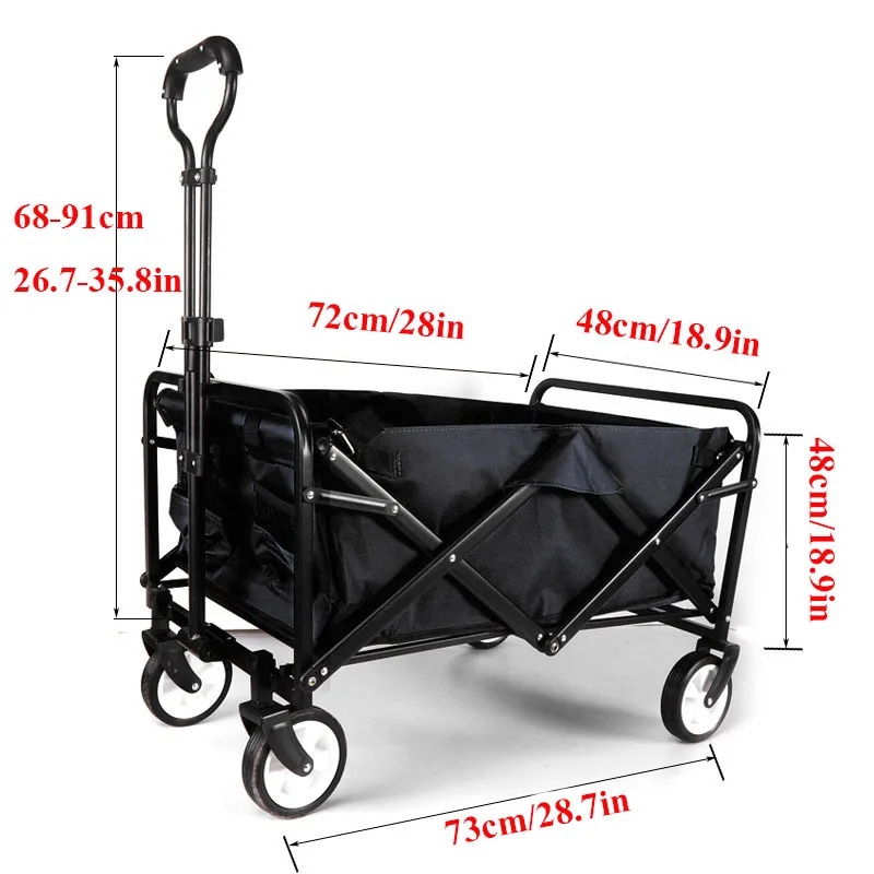 Small Trolley Portable Foldable Steel Frame Oxford Cloth 60L Rubber Wheel Outdoor Tour Universal Off-road Camp Car Bearing 100kg