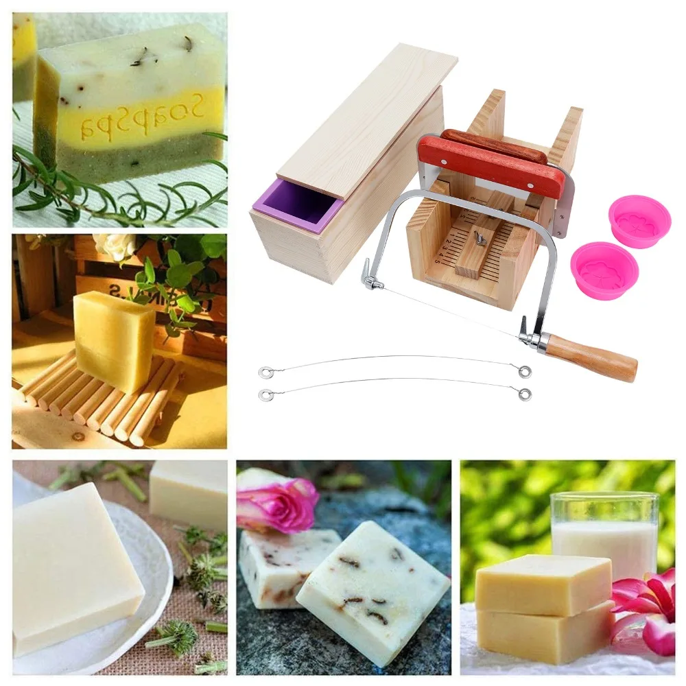 

9pcs Wood Handle Soap Cutter Kit Silicone Wavy Cutting Soap Mold Set Straight Cutting Reusable Handmade Soap Tools DIY Craft