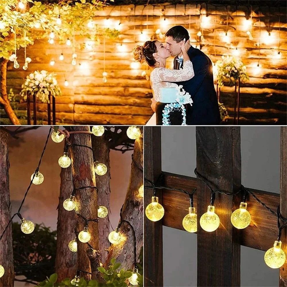 Impermeável Solar String Lights para Exterior, 50LEDs, Crystal Globe, 8 Modes, Jardim, Árvore, Pátio, Festa, Decorações de Natal