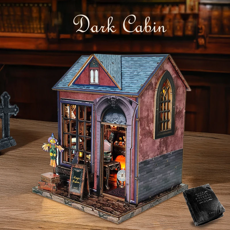 DIY Wooden Miniature Building Kits Dark House Cottage Doll Houses With Furniture Casa Dollhouses for Friends Halloween Gifts