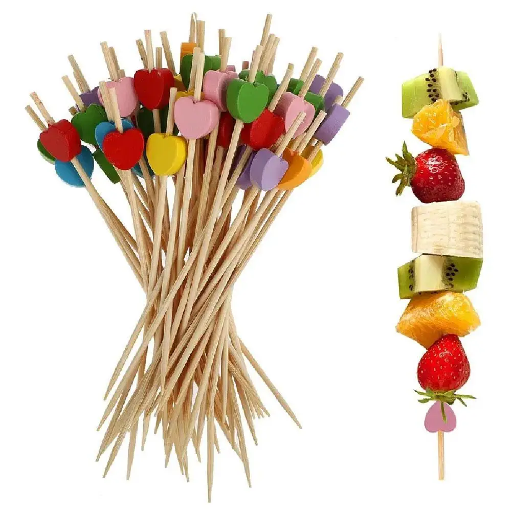 100Pcs/set Red Heart Fruit Sticks Disposable Bamboo Sticks Valentines Day Party Supplies Wedding Birthday Decor